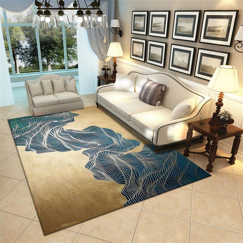 Gray Modern Rug Polyester Leaves Rug Non-Slip Backing Rug Washable for Home Decor