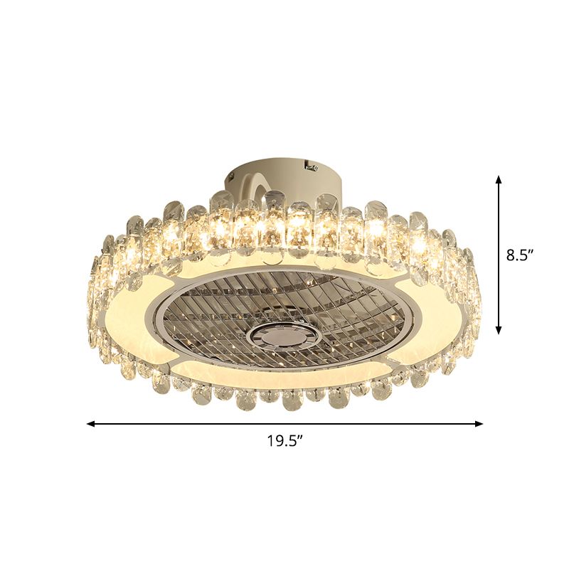 19,5 "W Clear Crystal Round Semi Flush Simplicity LED Hanging Lüfterlampe in Silber