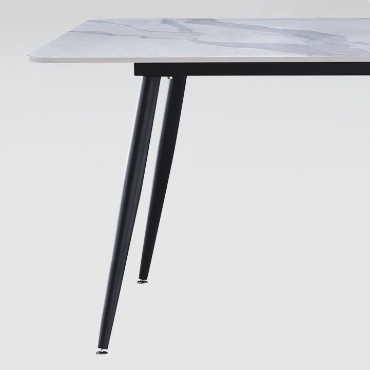 Metal Industrial Rectangle Dining Table Sintered Stone Table with 4 Black Legs