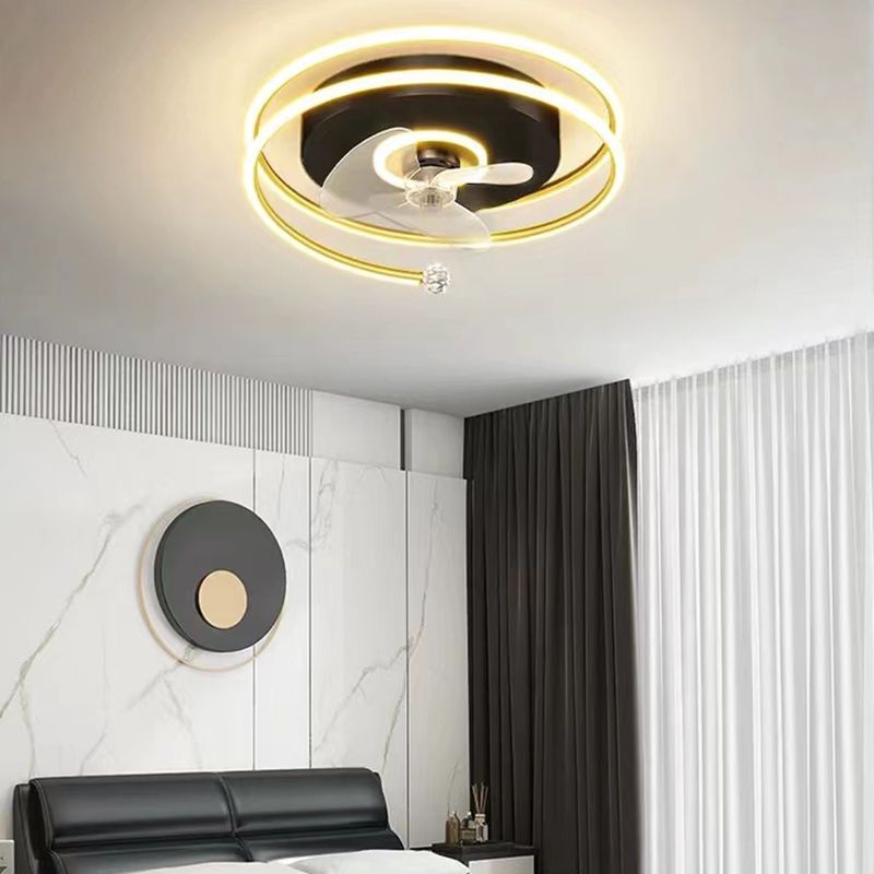 3-Blade LED Fan with Light Modern Black/Golden Ceiling Fan for Foyer