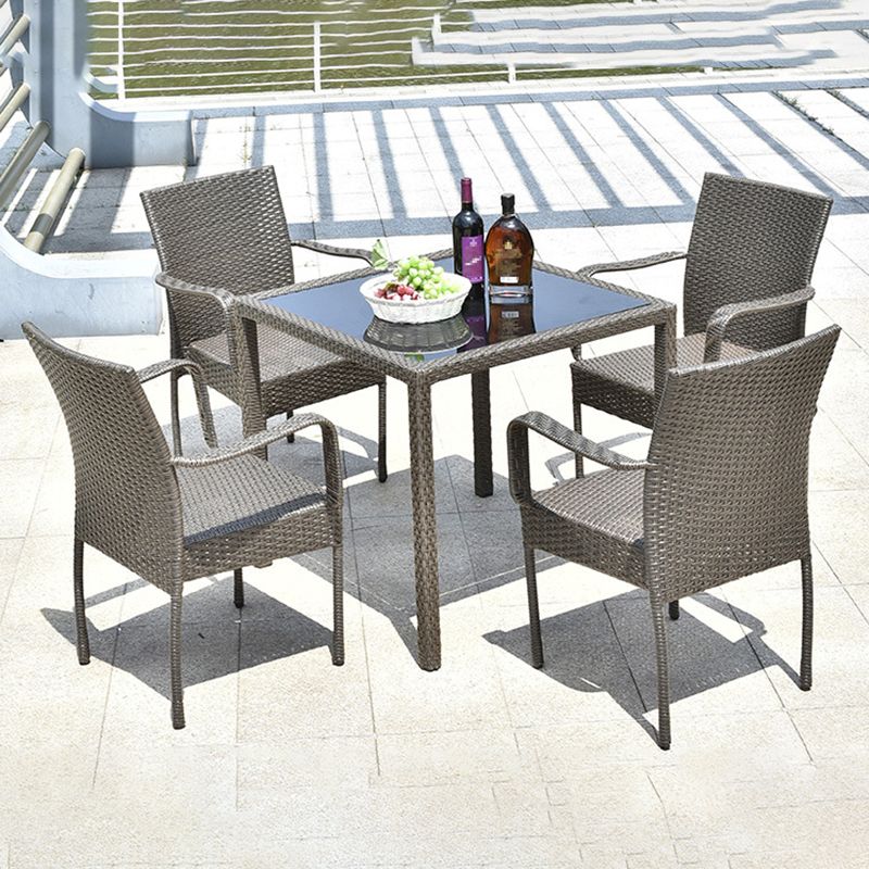 Modern Wicker Dining Set 1/5 Pieces Glass Dining Table Set for Outdoor