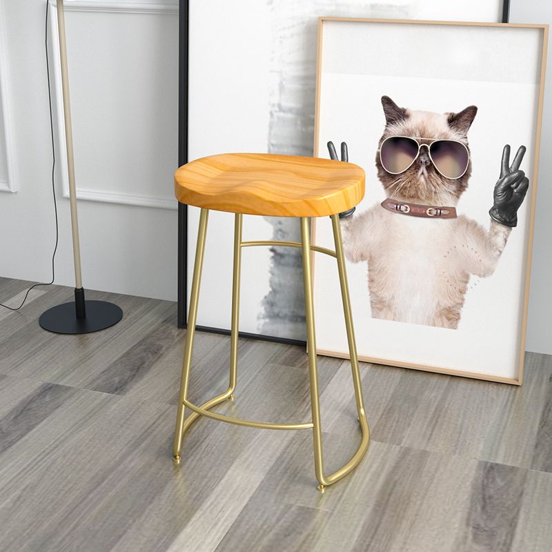 Solid Wood Backless Bar Chair Industrial Armless Metal Legs Bar Stool