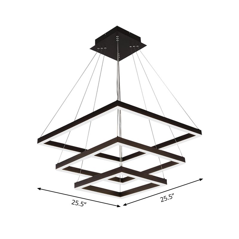 Square/Rectangular Acrylic Chandelier Pendant Simple LED 3/5 Lights Brown Ceiling Lighting Fixture