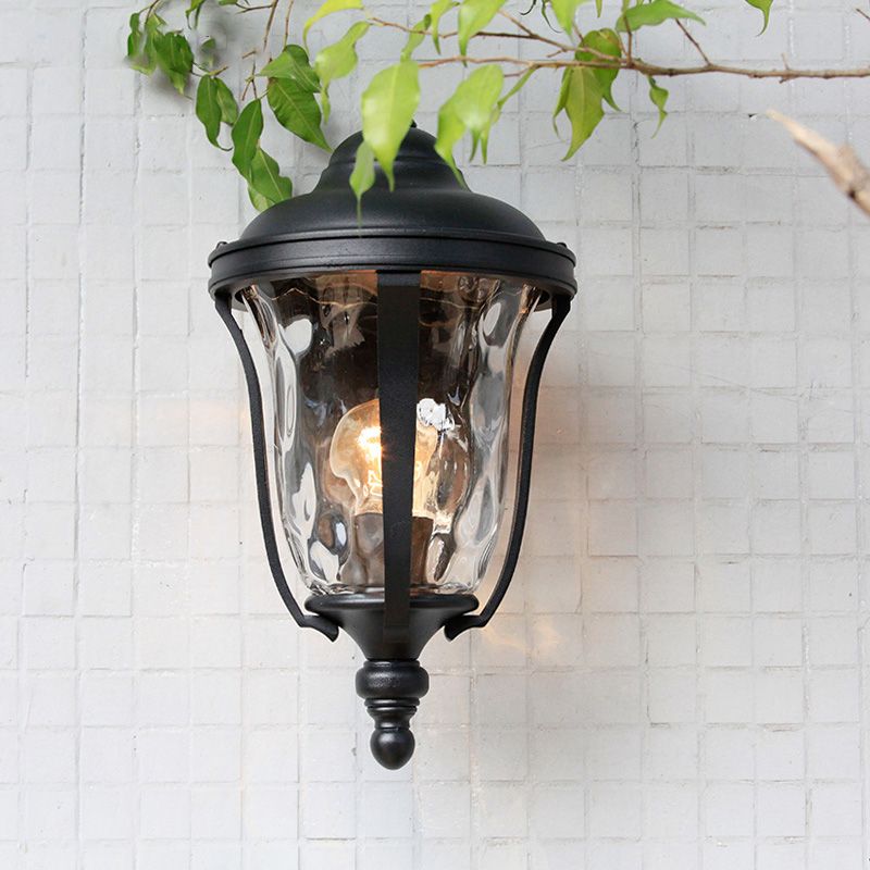 Urn Dimpled Glass Wall Mounted Lamp Industrial Single Bulb Outdoor Sconce Light in Black, 8"/10"/11" W
