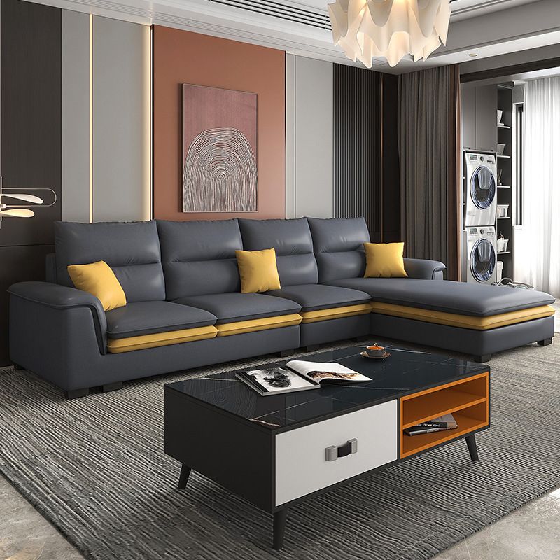 Faux Leather Sectional with Chaise Pillow Top Arm 4-Seat Sectional