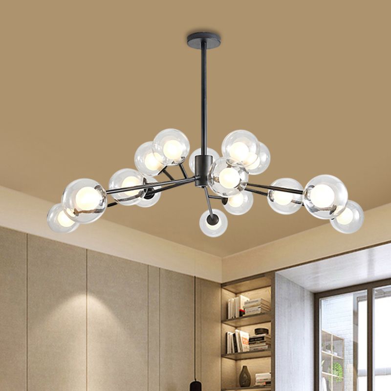 Restaurant Hotel Branch Large Chandelier Metal 15/18 Lights Modern Black/Gold Hanging Lamp