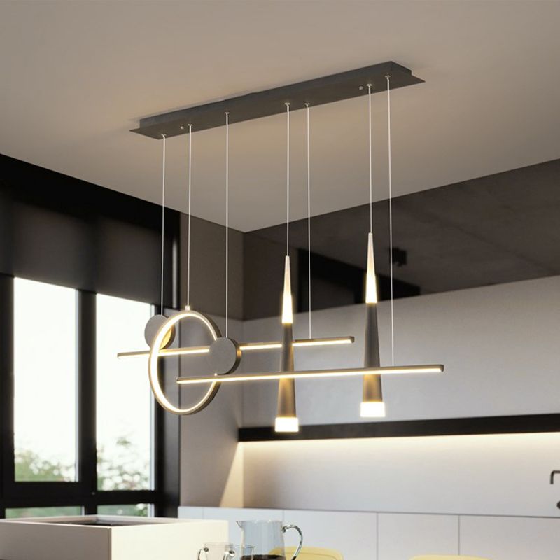 New Modern Metal LED Island Lighting Ideas 5-Light Linear Chandelier Lamp for Dining Room