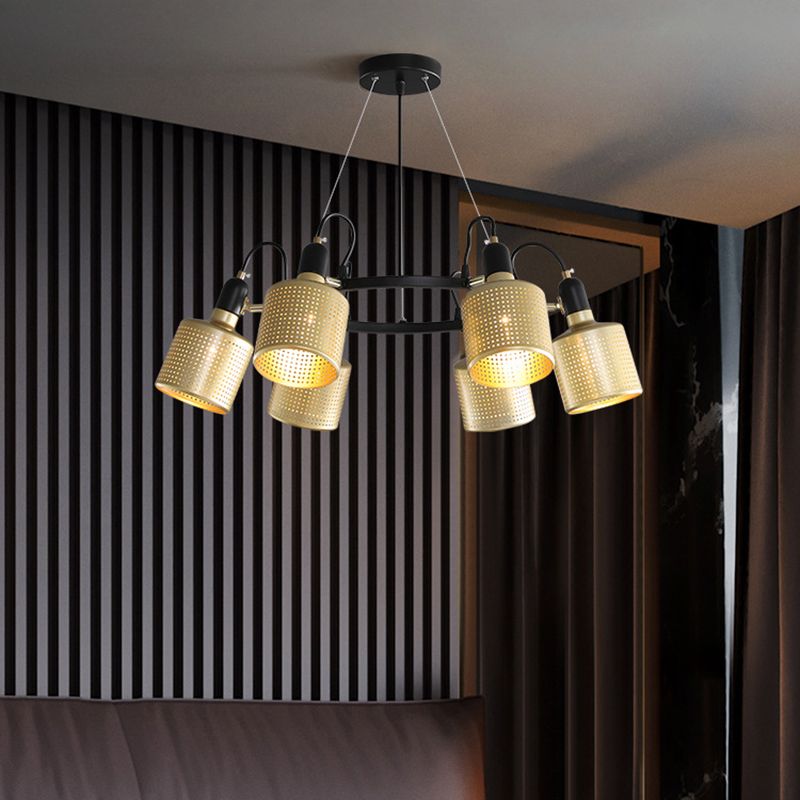 Metal Mesh Screen Chandelier Postmodern Adjustable Gold Hanging Light for Bedroom