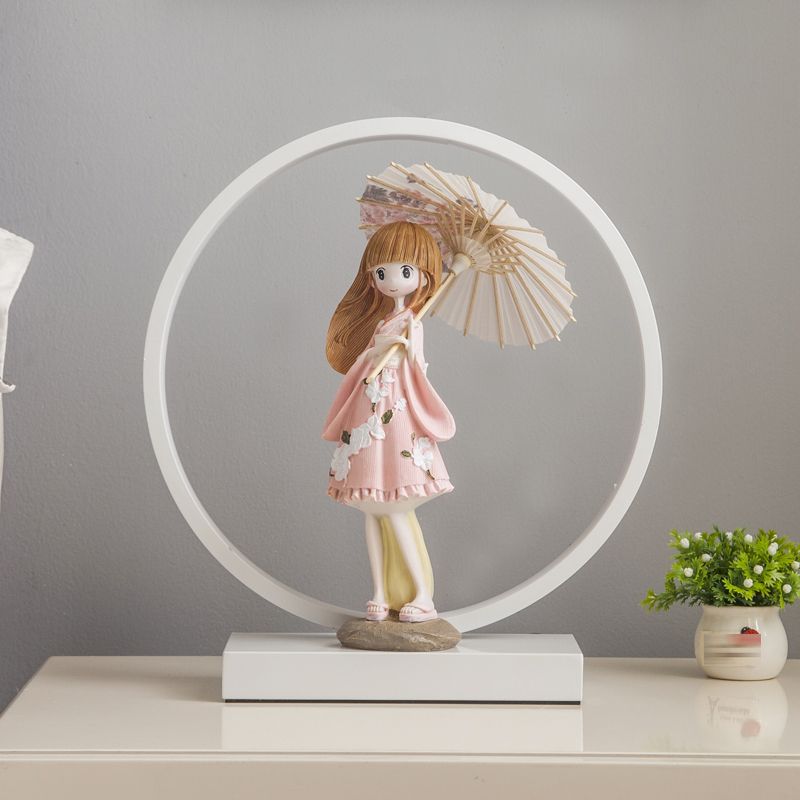 1 Light Circle Nightstand Lamp Modernism Metal Nightstand Lamps in White