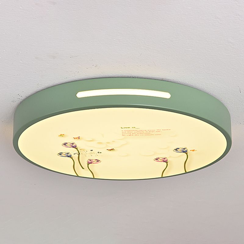 Round Shape Ceiling Lamp Macaroon Modern Style Iron 1 Light Flush Mount for Bedroom