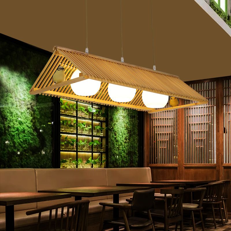 Triangle Island Pendant Asian Wood Pendant Lighting in Natural Wood