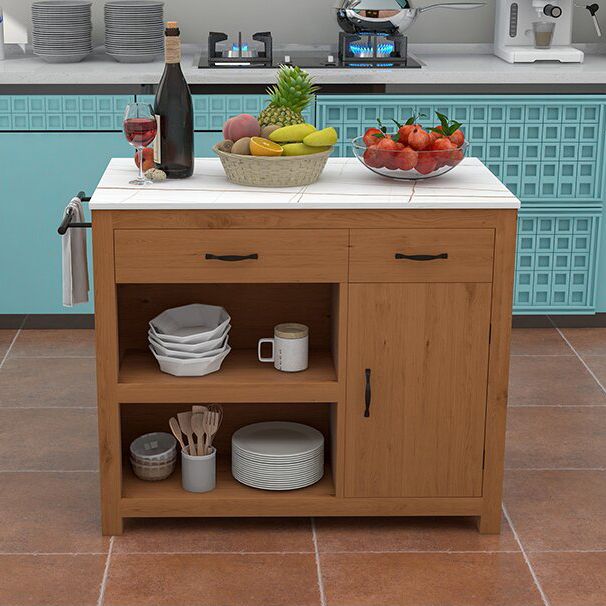 Modern Stationary Kitchen Island Table Wood Rectangular Kitchen Island Table with Drawer