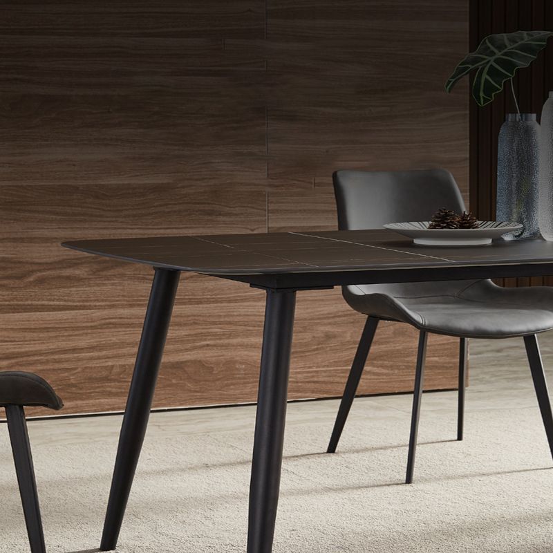 Modern Sintered Stone Top Dining Set Rectangle 1/2/5/7 Pieces Black Dining Room Table Set