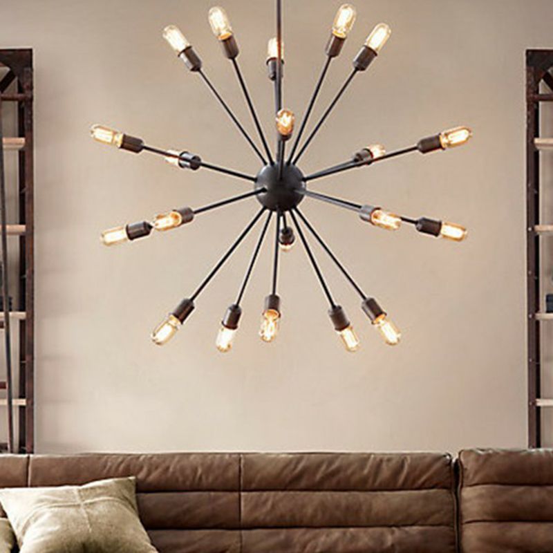 Metal Burst Pendant Ceiling Light Loft Style Living Room Hanging Chandelier in Black