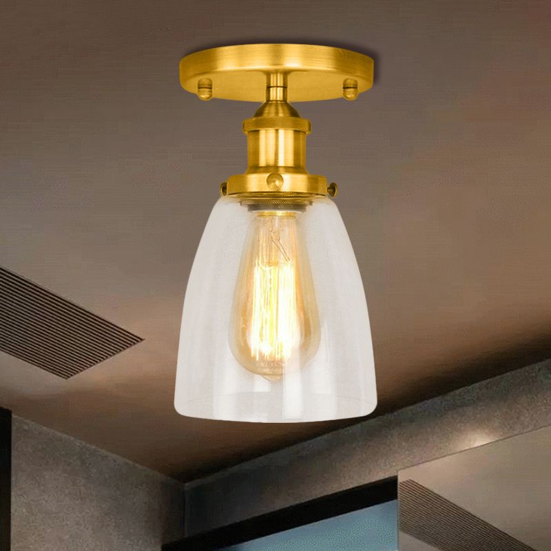 Luminaires de plafond à une ampoule, cône industriel en verre transparent, éclairage semi-encastré en argent/laiton/rouille