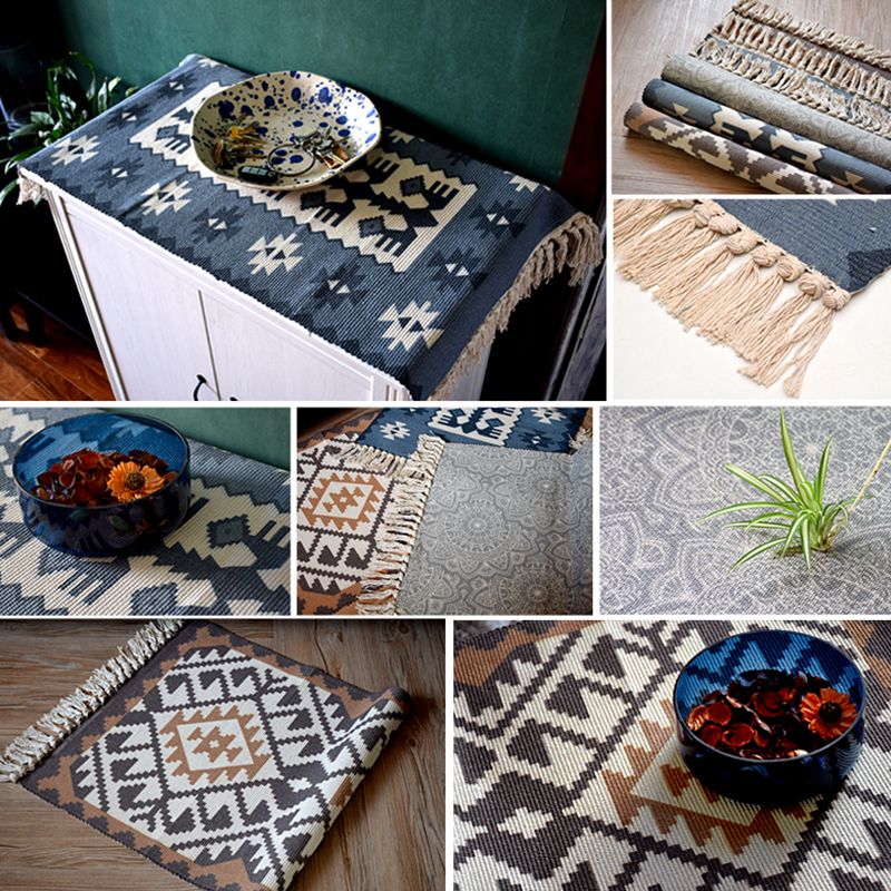 Boho Geometric Indoor Rug Multi Color Cotton Rug Machine Washable Area Carpet for Living Room
