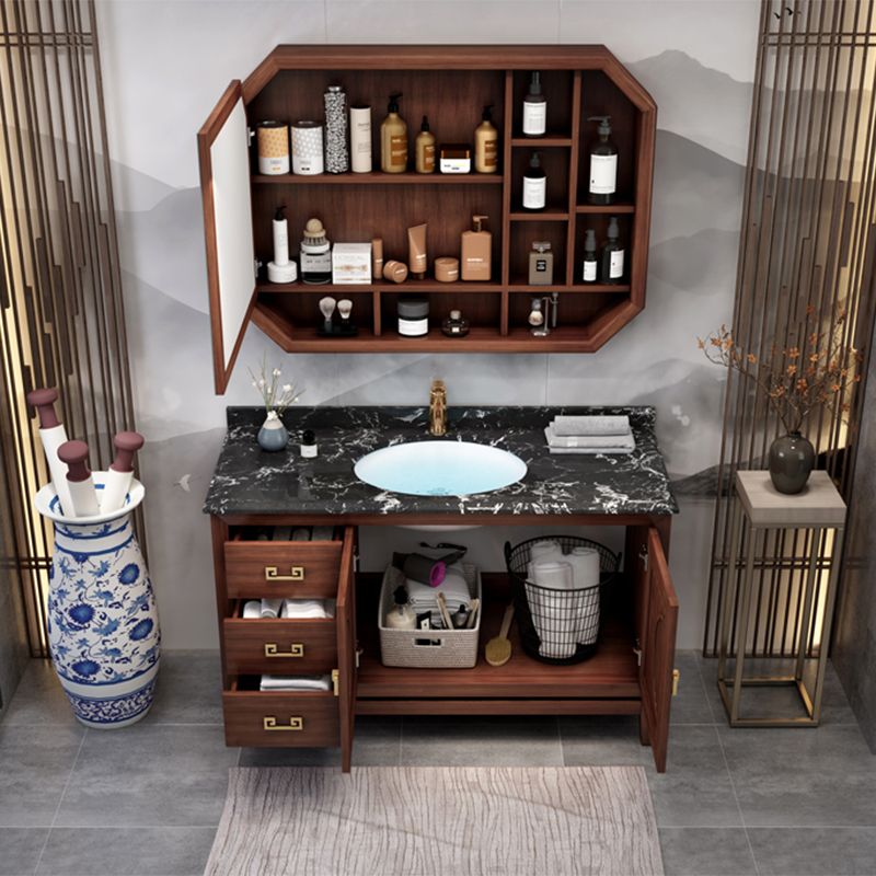 Vintage Bathroom Vanity Ceramic Sink Drawer Sink Vanity with Mirror