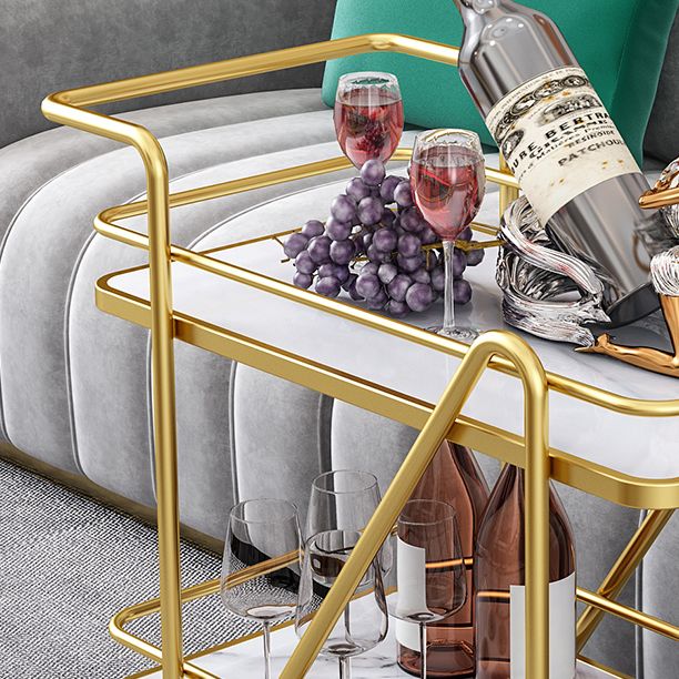 Rolling Modern Prep Table Stone Prep Table for Dining Room with Open Shelves