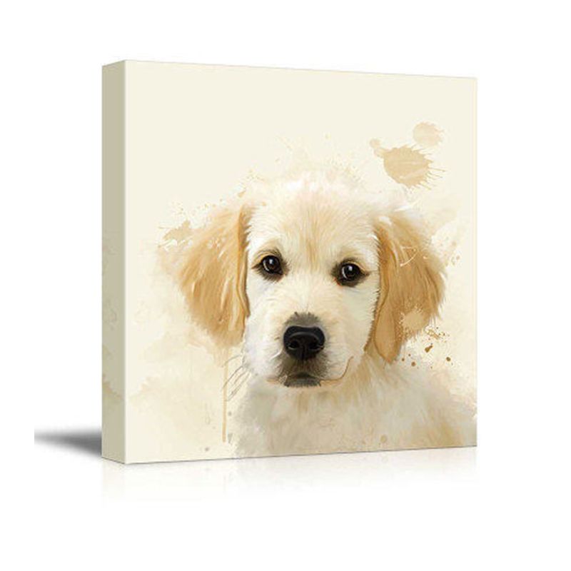 Kawaii Puppy Dog Wall Decor for Kids Bedroom Animal Painting Canvas Art in Yellow