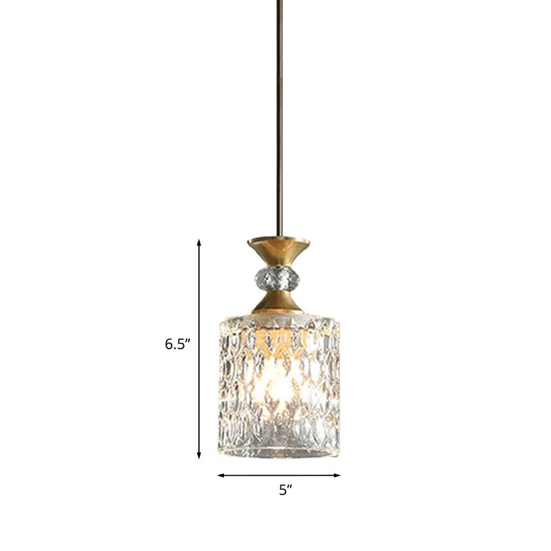Column K9 Crystal Drop Lamp Postmodern 1-Bulb Restaurant Down Lighting Pendant in Gold