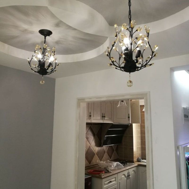 Branches Dinning Room Chandelier Lightture Rustic Crystal Black suspendu