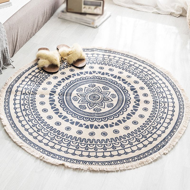 Bohemian Round Rug Polyester Area Rug Easy Care Rug for Living Room Decor