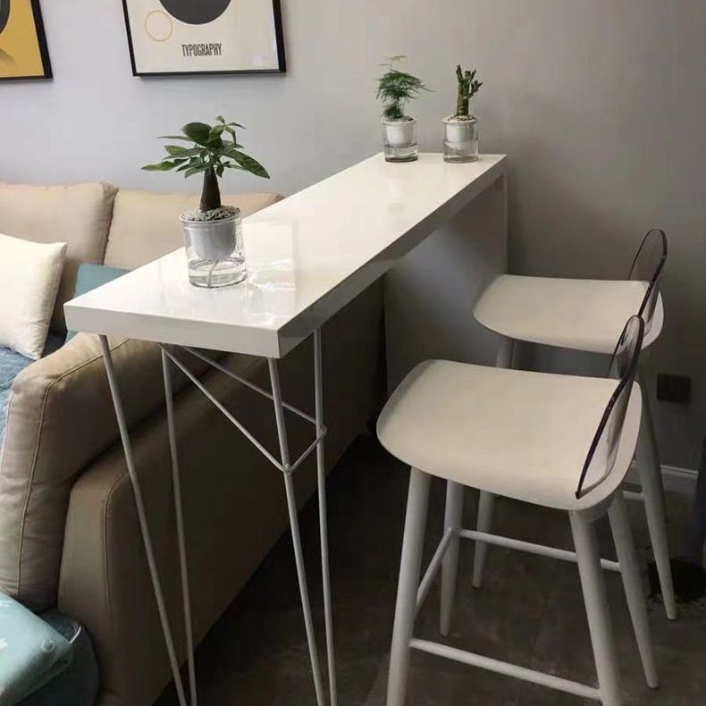 Modern White Counter Height Table Metal and Wood Indoor Rectangle Pub Bar Table