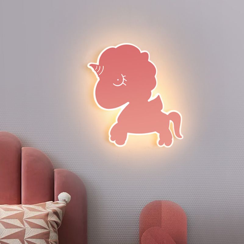 Eenhoorn muur gemonteerd verlichtingsarmatuur cartoon ijzer roze/blauw/witte LED -spoelbevestiging sconce voor kinderdagverblijf