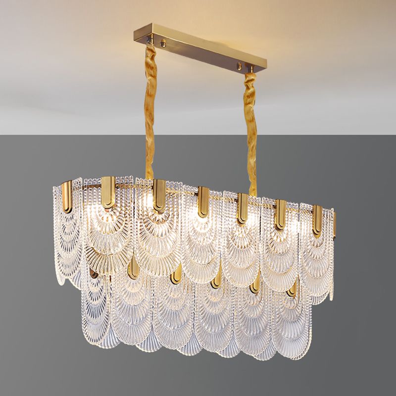 Gold Modern Metal Ceiling Light Geometric Shape Island Lamp with Glass Shade for Bedroom