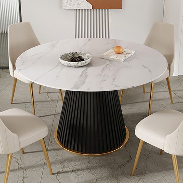 Round Sintered Stone White Dining Table Simplicity Pedestal Table for Dining Room