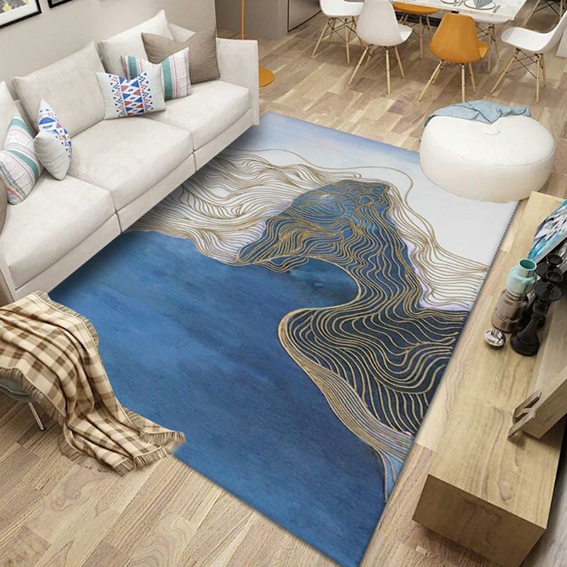 Contemporary Watercolor Printed Rug Individuality Funky Rectangle Indoor Carpet Polyester Anti-Slip Backing Rug for Living Room