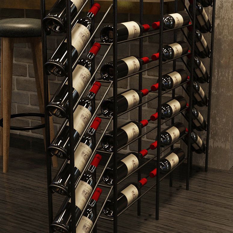 Iron Floor Wine Bottle & Glass Rack Black Industrial Wine Rack with Stemware Holder