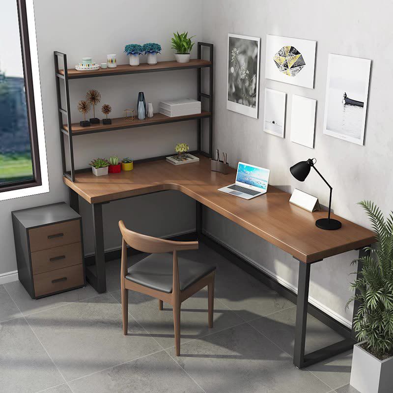 Solid Wooden L-Shape Office Desk Modern Simple Writing Desk for Office and Bedroom