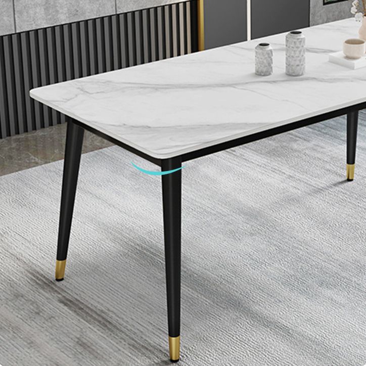 Rectangle Dining Table White and Gray Stone Modern Dining Table