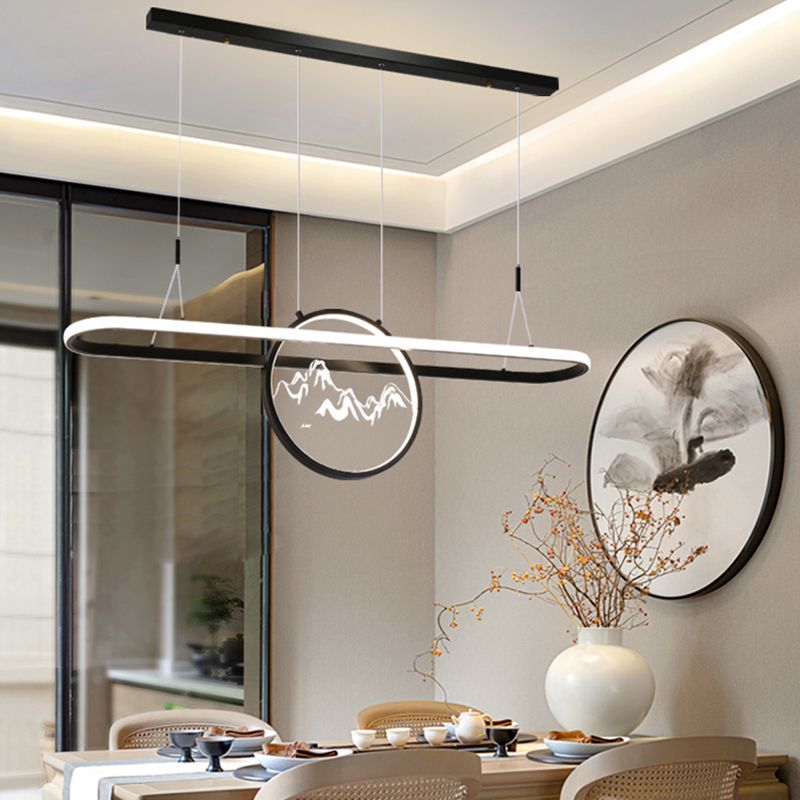 Lineare Form Island Lights Moderner Stil Meta Zwei leichte Anhänger Beleuchtungskörper