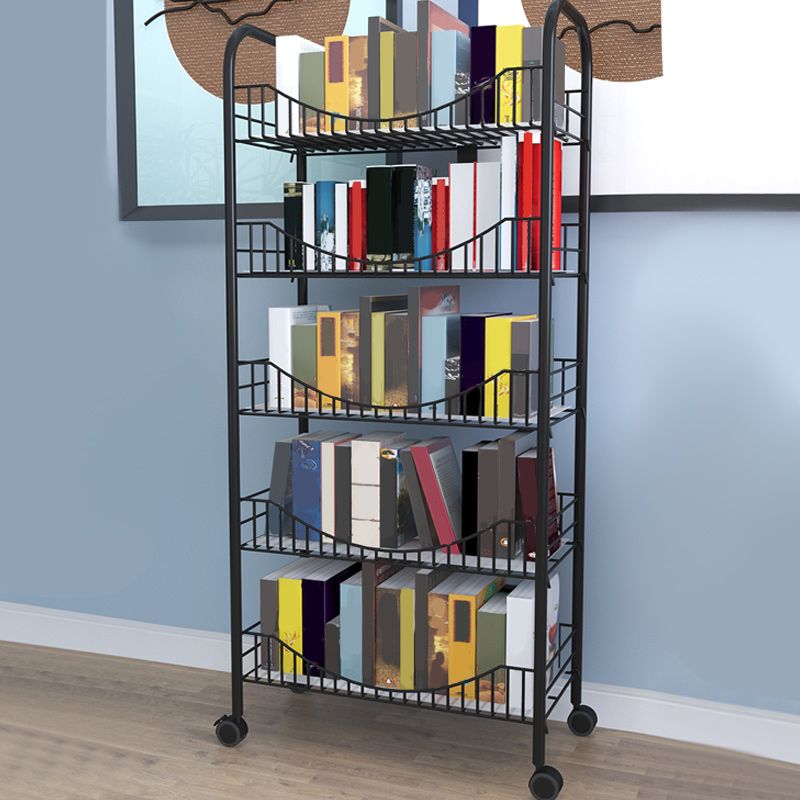Industrial Metal Geometric Bookcase Open Back Bookcase with Wheels
