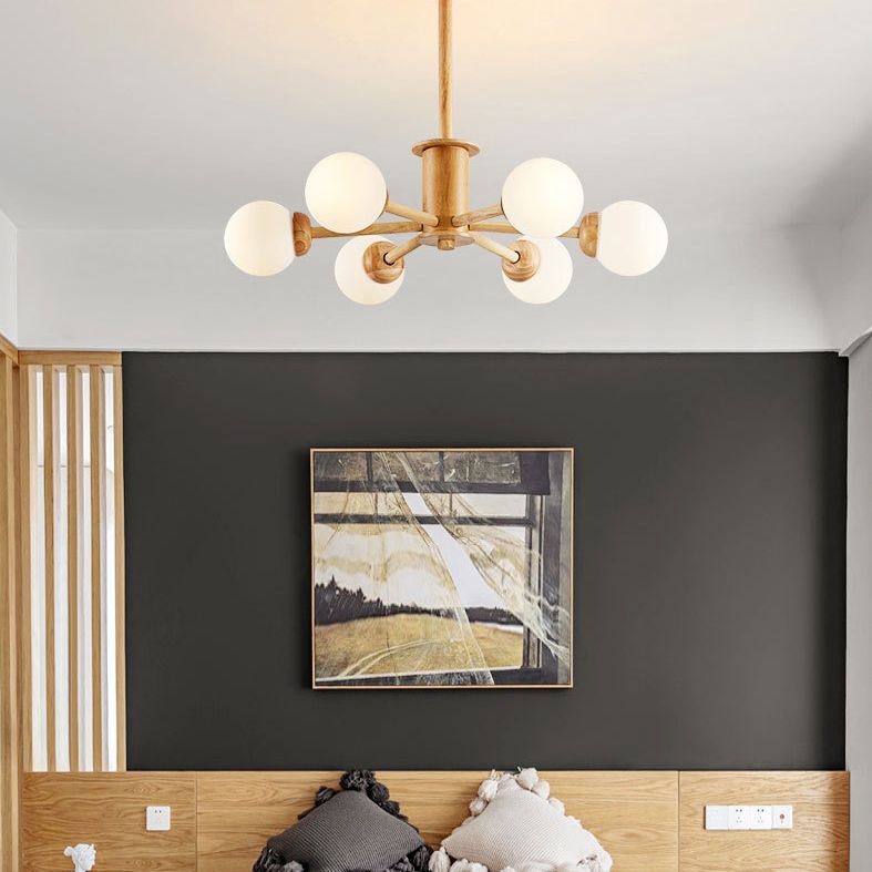 Contemporary Globe Pendant Light Fixture Wood Hanging Pendant Light for Living Room