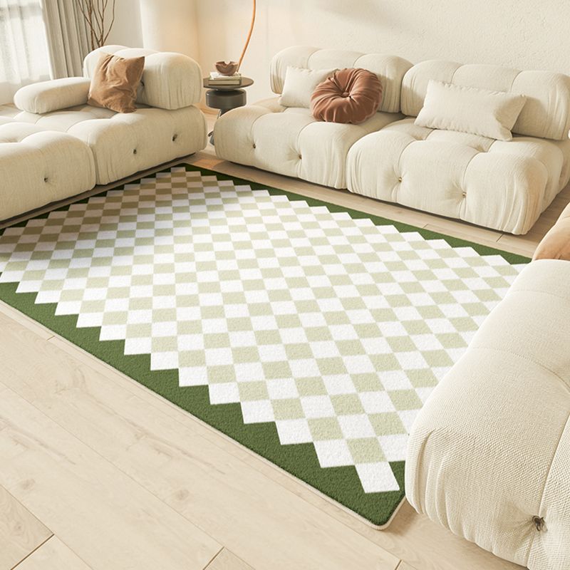 White Tone Relaxing Area Rug Polyester Buffalo Plaid Rug Non-Slip Backing Indoor Rug for Living Room