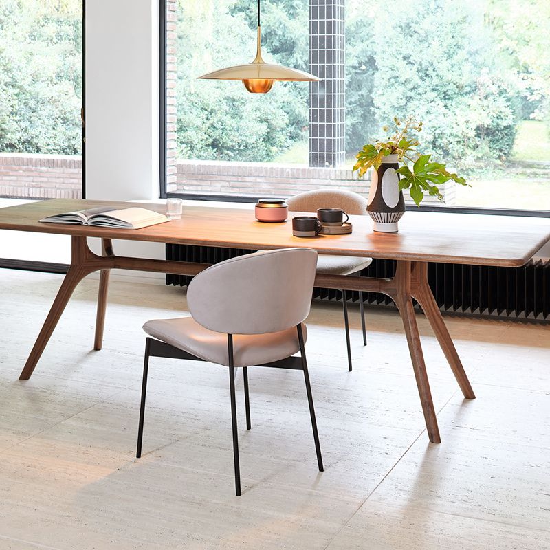 Modern Rectangular Walnut Brown Dining Table with 4 Solid Wood Legs