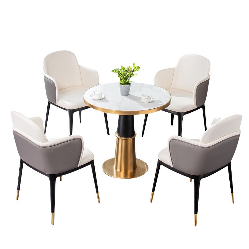 Faux Marble Glam Style Dining Set Round 1/5 Pieces Dining Set for Home Use