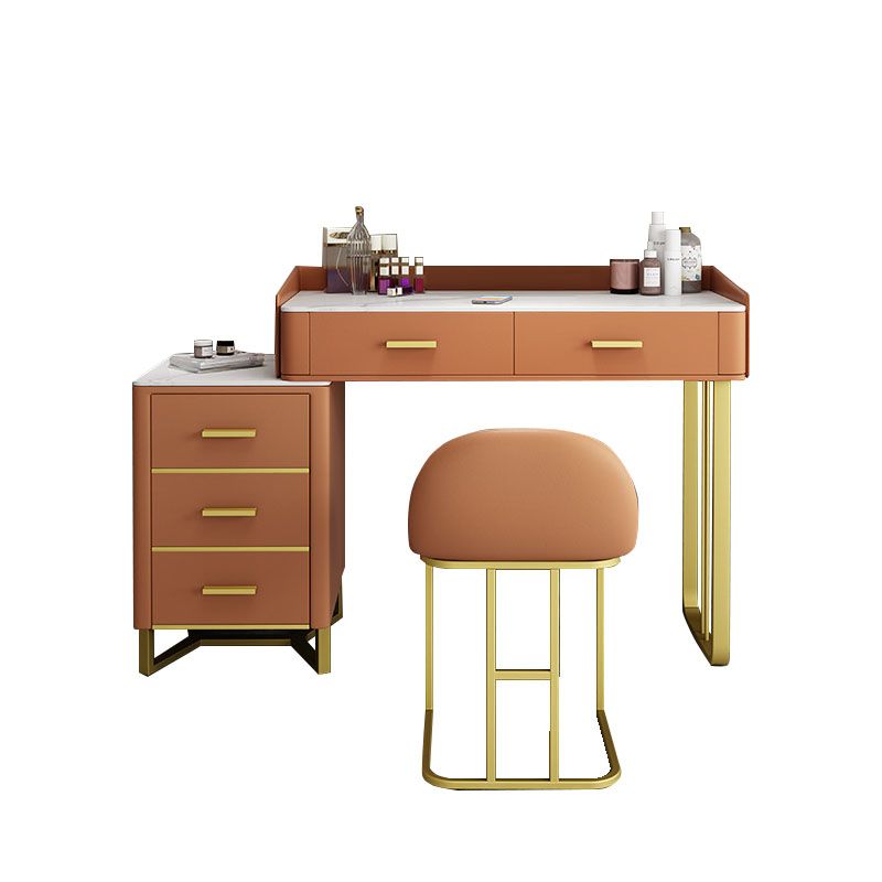 Glam Make-up Vanity With 5 Storage Drawers Dresser with Golden Base