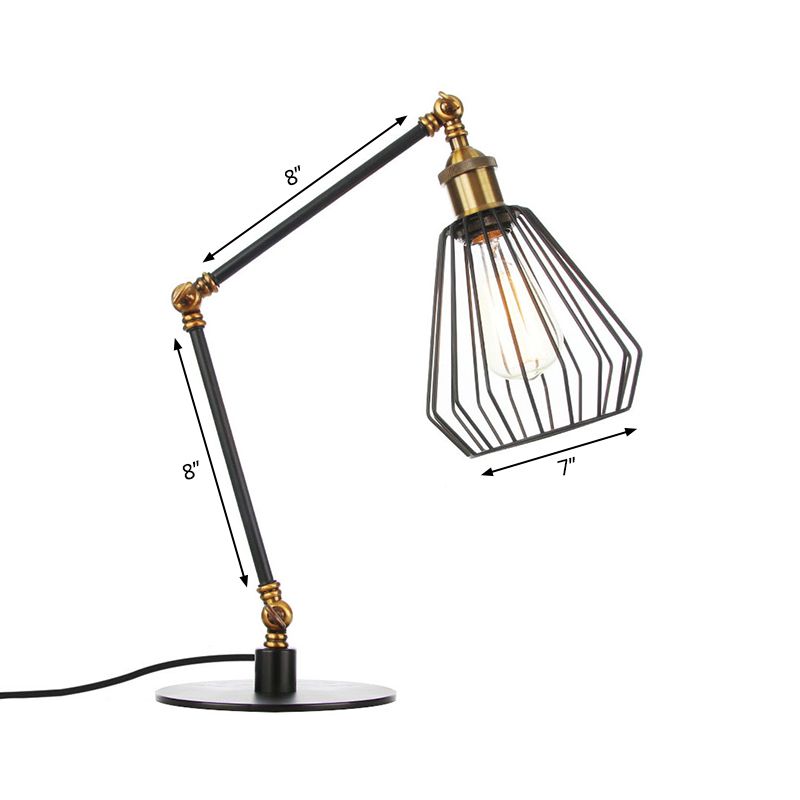 Lampada da tavolo per camera da letto Diamond Cage Illuminazione metallica Lampada da tavolo regolabile elegante a 1 testa per fattoria con finitura nera/ottone