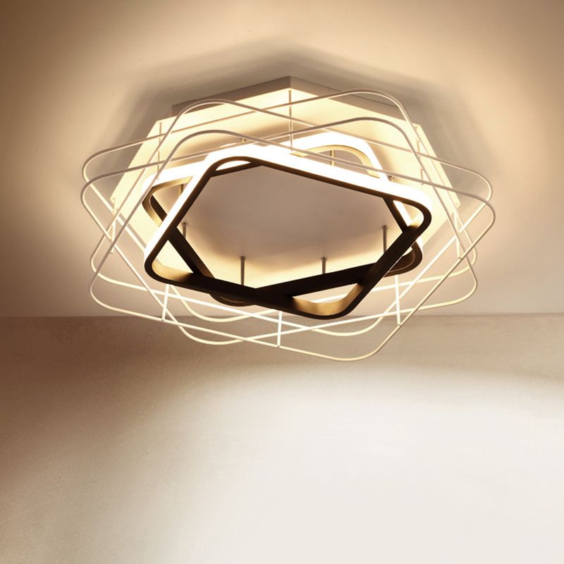 Acrylic Square Frame Flush Mount Lamp Modernist 20.5"/25" Wide Black/White LED Ceiling Fixture with Cage for Office in Warm/White Light