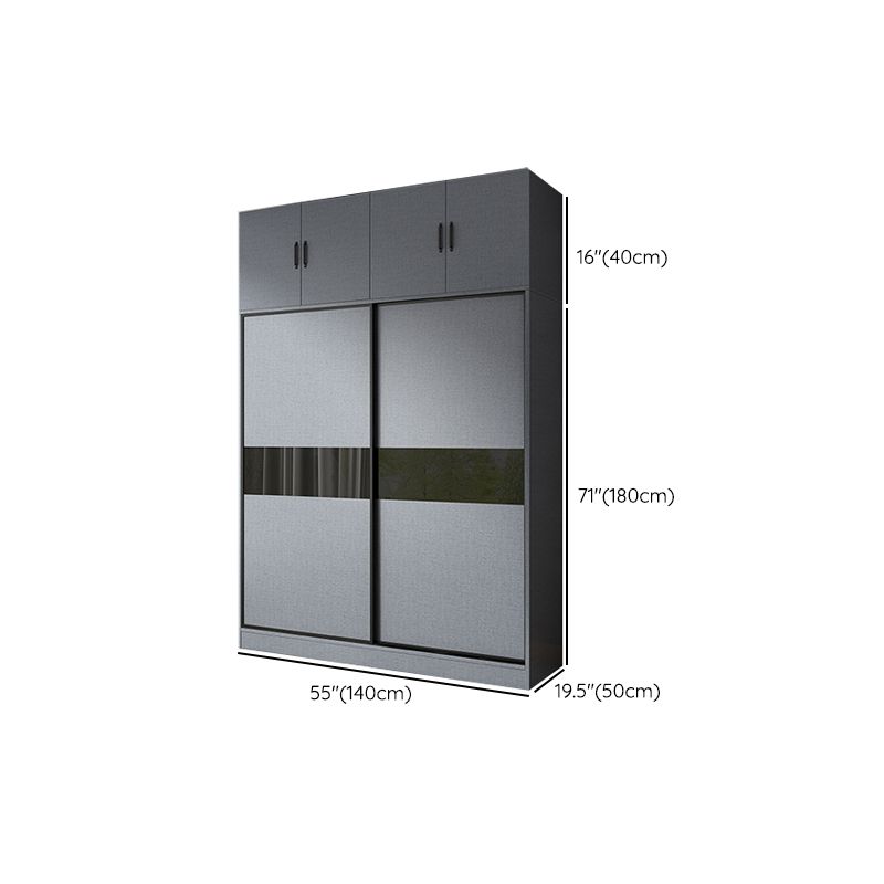 Modern Grey Wardrobe Cabinet Engineered Wood Wardrobe with Garment Rod