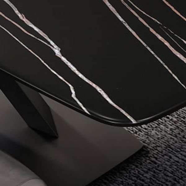 Industrial Style Rectangle Dining Table Sintered Stone Table with Metal Leg for Home