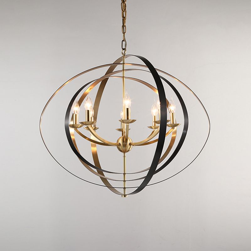 8 Lights Pendant Light Classic Candle Metal Hanging Chandelier in Gold for Living Room with Ring