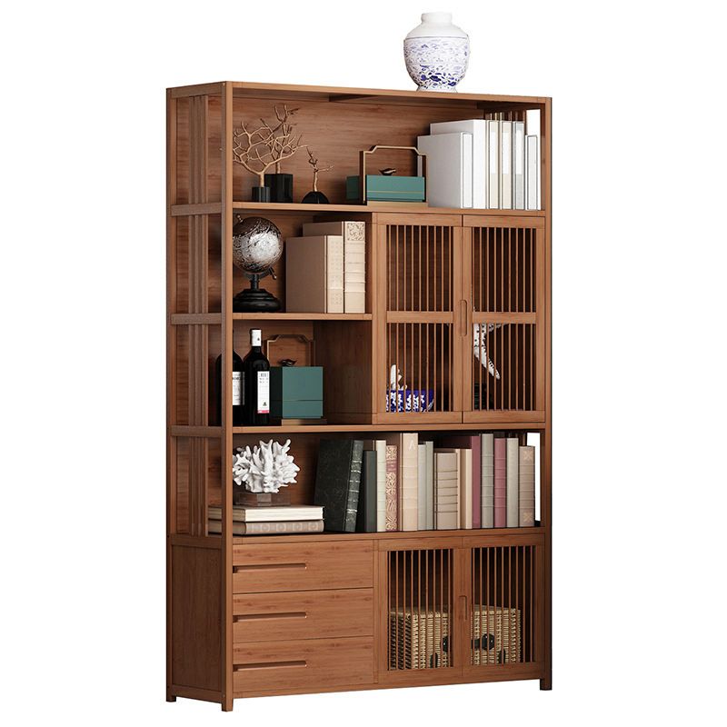 Modern Bamboo Bookshelf Brown Closed Back Shelf Bookcase With Cabinets