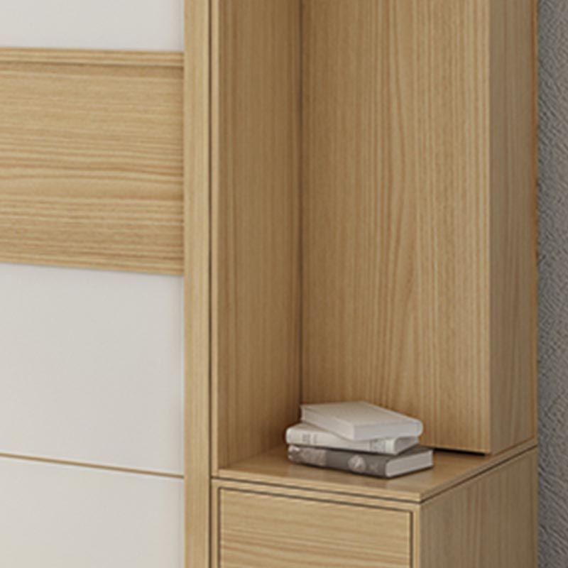 Modern Natural Wardrobe Armoire Engineered Wood Wardrobe with Drawer