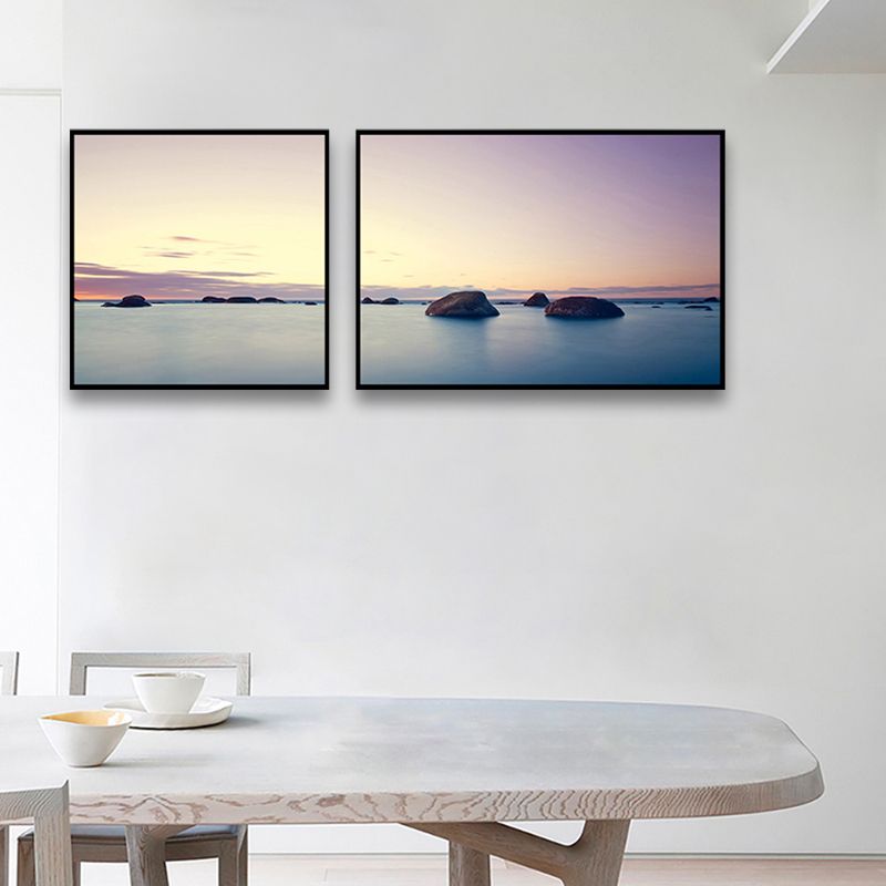 Multi-Piece Sea Scenery Canvas Modern Style Wall Art Print in Soft Color for Bedroom