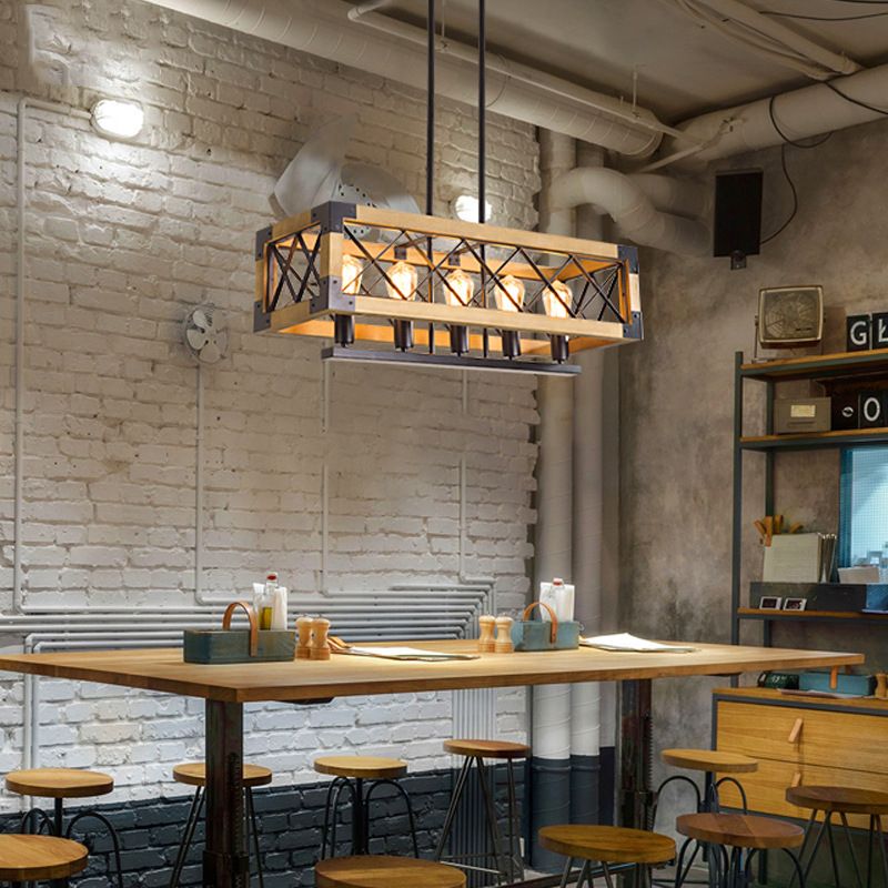 Industrial Style Rectangle Island Pendants 5-Light Metal Pendant Lights for Dining Room